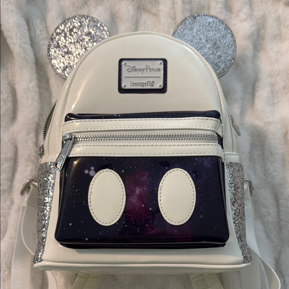 NWT Disney Parks Loungefly Silver and White Backpack Space Mountain 50th Edition